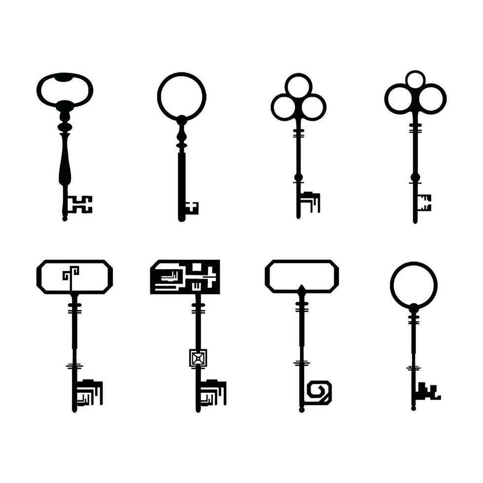 set of Silhouette of technological door key, symbol, vector illustration