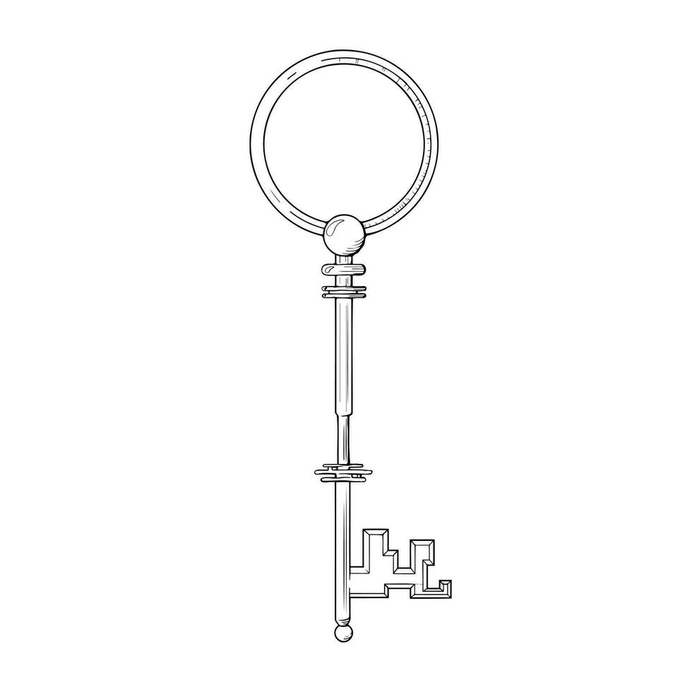 Line sketch of technological door key, symbol, vector