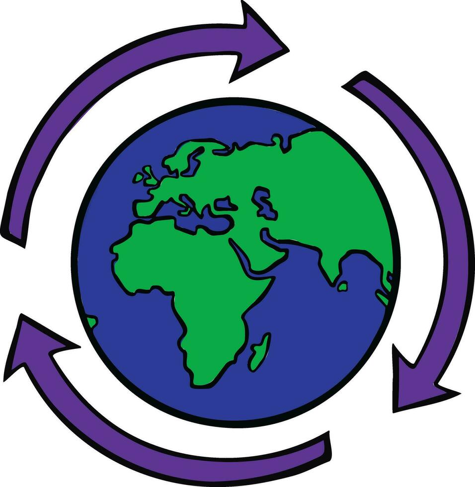 planet renewal, recycling hand drawn symbol vector