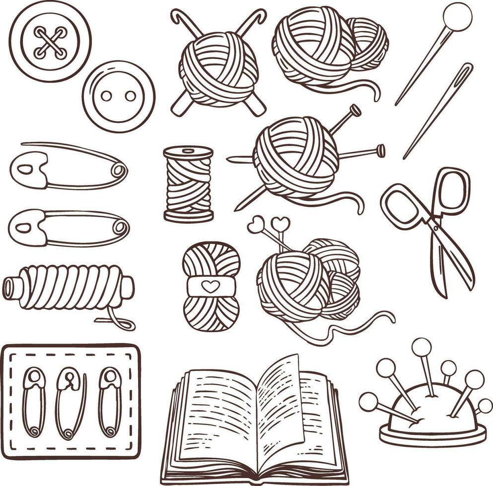 Knitting sewing symbols set needlework vector made