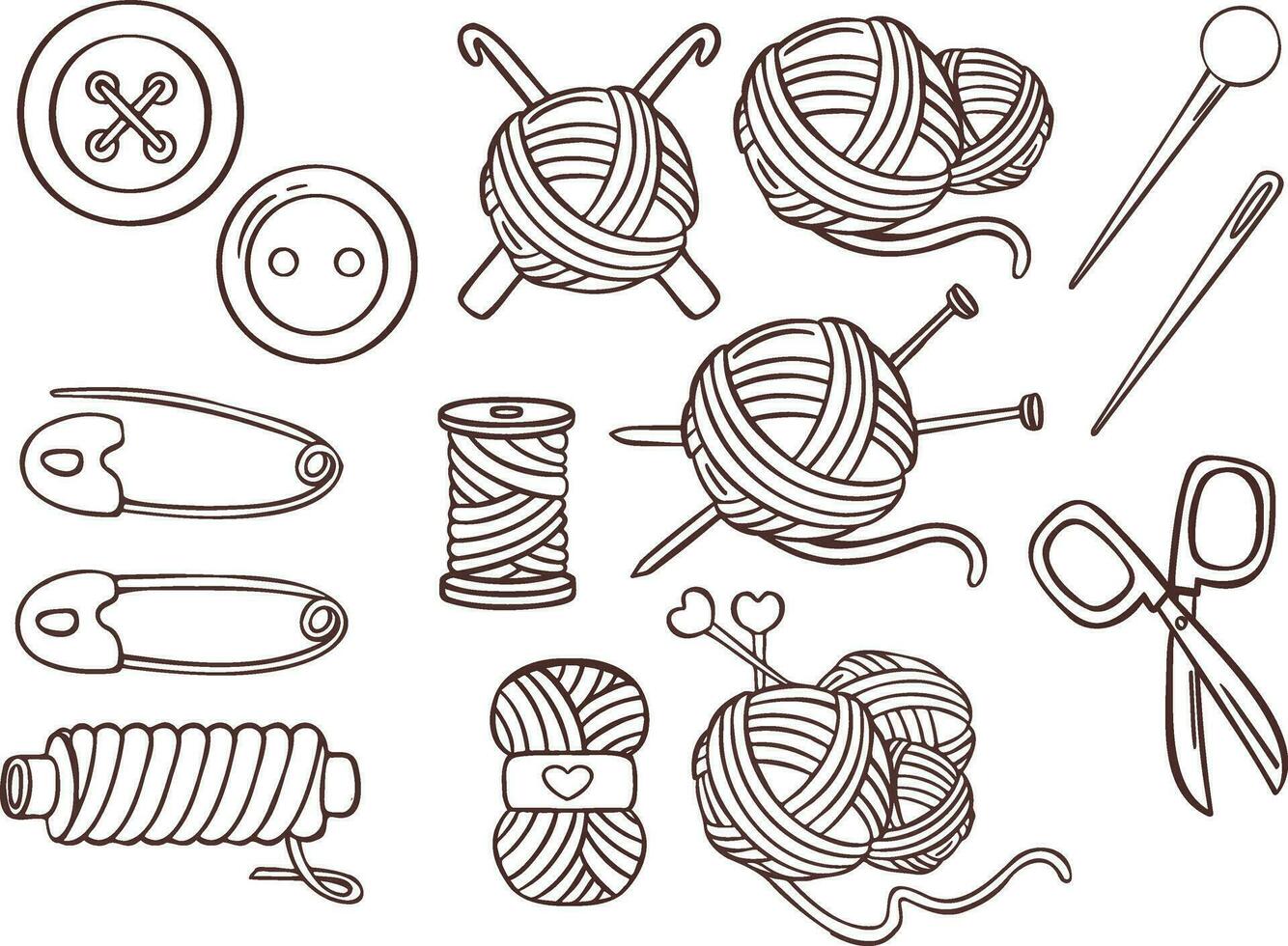 Knitting sewing symbols set needlework vector made by hands