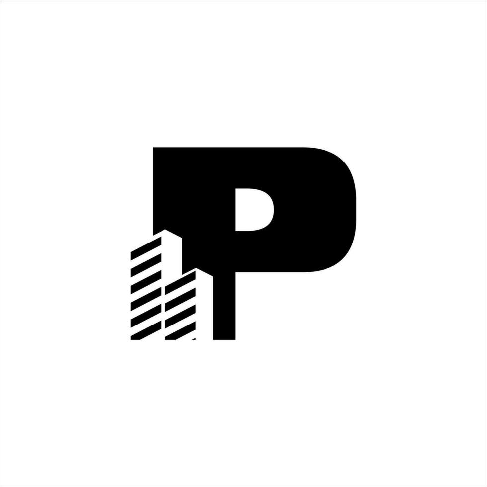 P initial building logo design vector symbol graphic