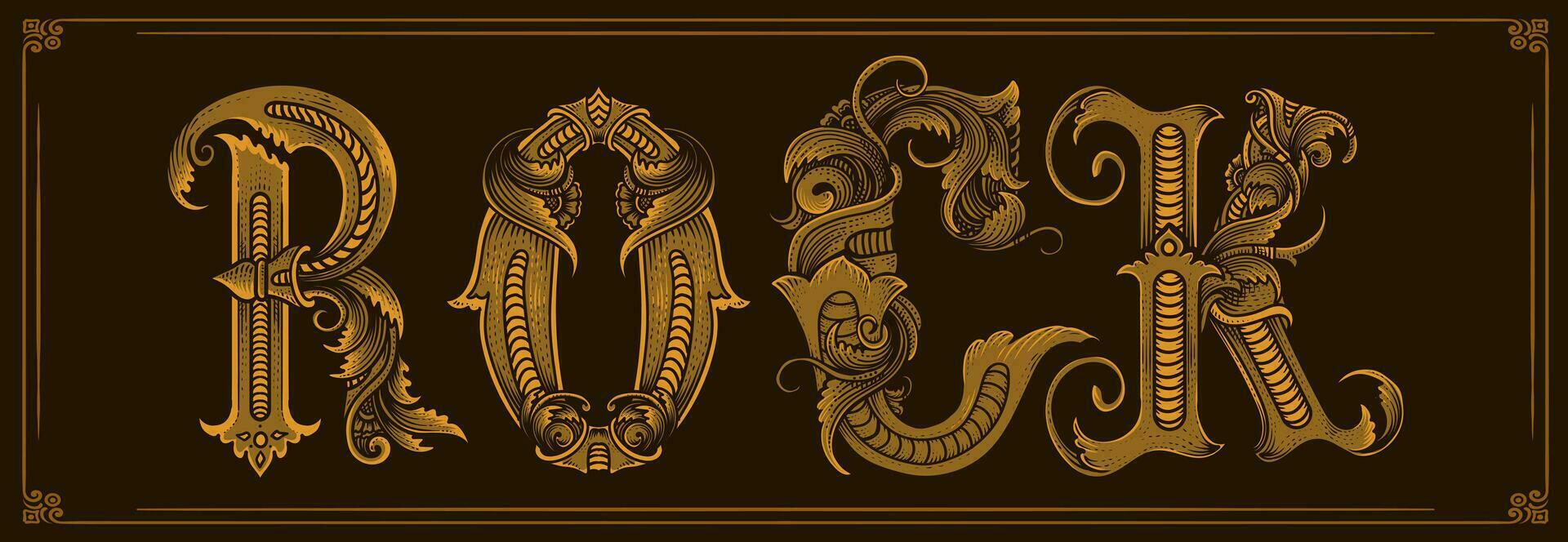 Vintage Typography ROCK with engraving ornament letter - vector design