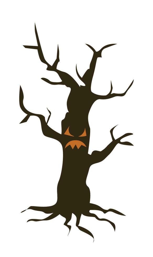 Spooky tree silhouette vector illustration. Halloween concept. Scary, haunted and screepy dry tree. Flat vector in cartoon style isolated on white background.