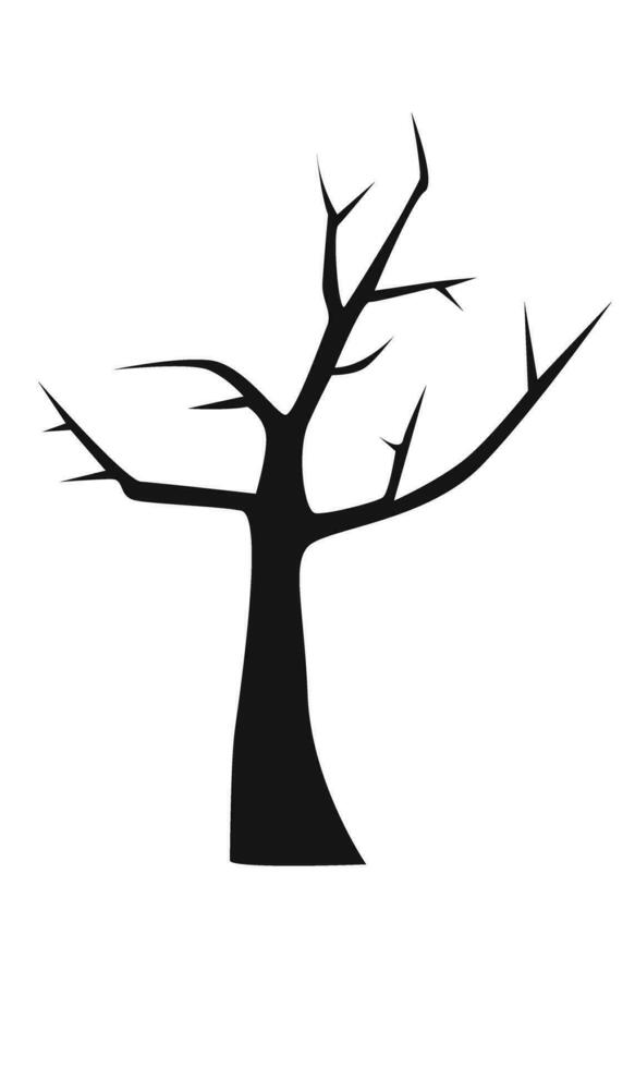 Spooky tree silhouette vector illustration. Halloween concept. Scary, haunted and screepy dry tree. Flat vector in cartoon style isolated on white background.