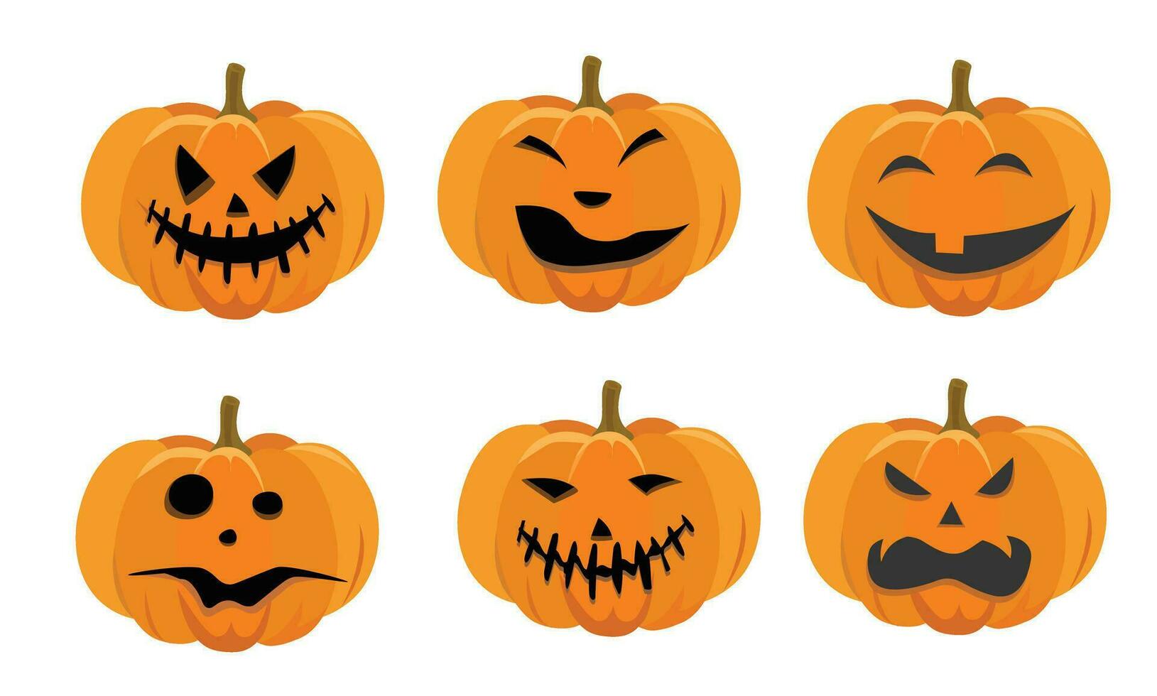 Víspera de Todos los Santos calabaza vector ilustración. naranja calabaza con diferente emoción para contento Víspera de Todos los Santos fiesta diseño. plano vector en dibujos animados estilo aislado en blanco antecedentes.