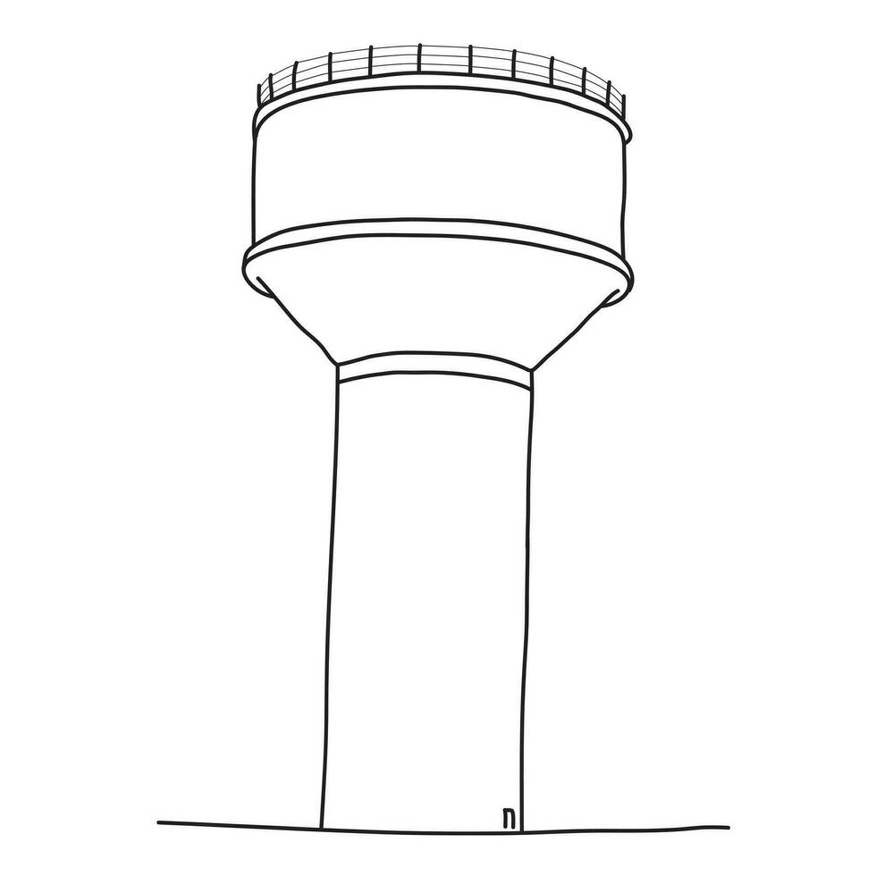 Water tank tower outline drawing on white background. Indian water tank tower outline vector. vector