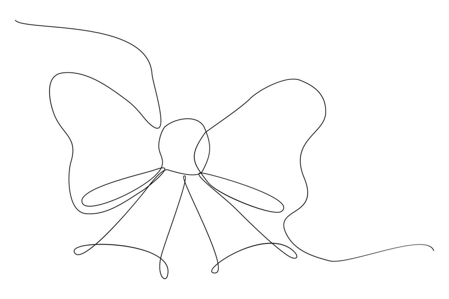 Gift ribbon bow in continuous line drawing style. Simple black line sketch isolated on white background. Line art style vector illustration for sale promotion banner, poster, greeting card template.
