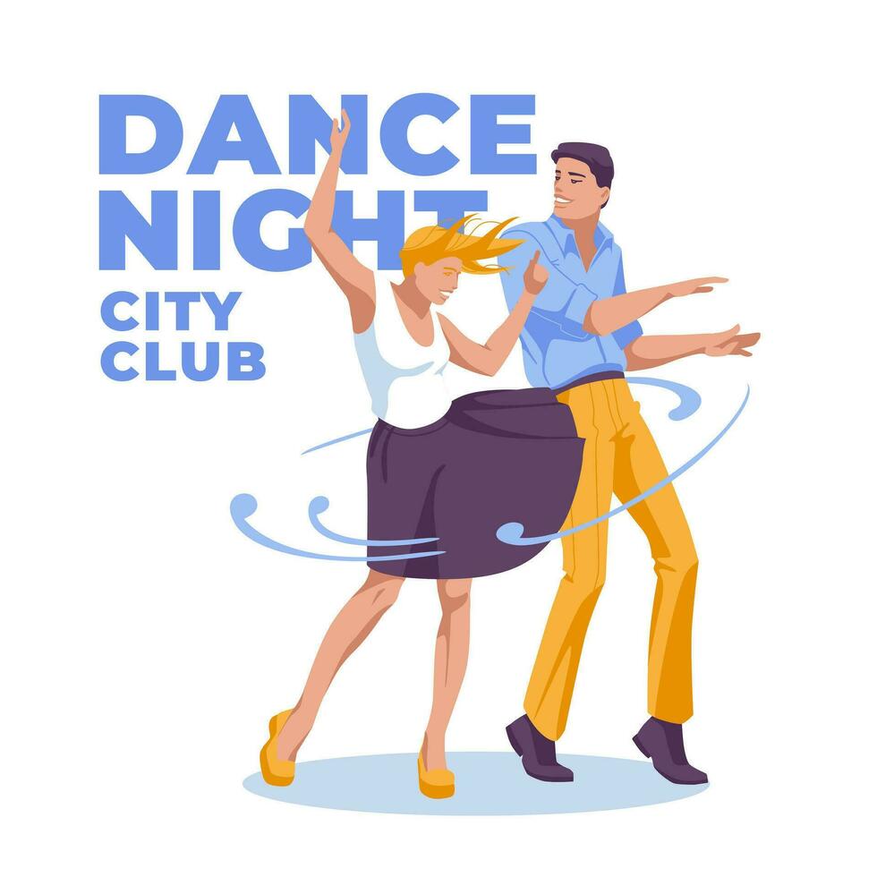 young couple dancing. Club, modern dances. Isolated on white background. Vector flat illustration
