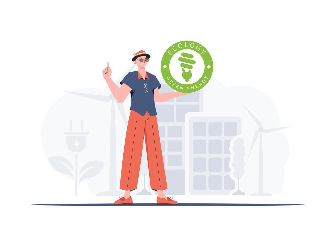 ECO friendly concept. The guy holds the ECO logo in his hands. Fashionable, trendy style. . vector