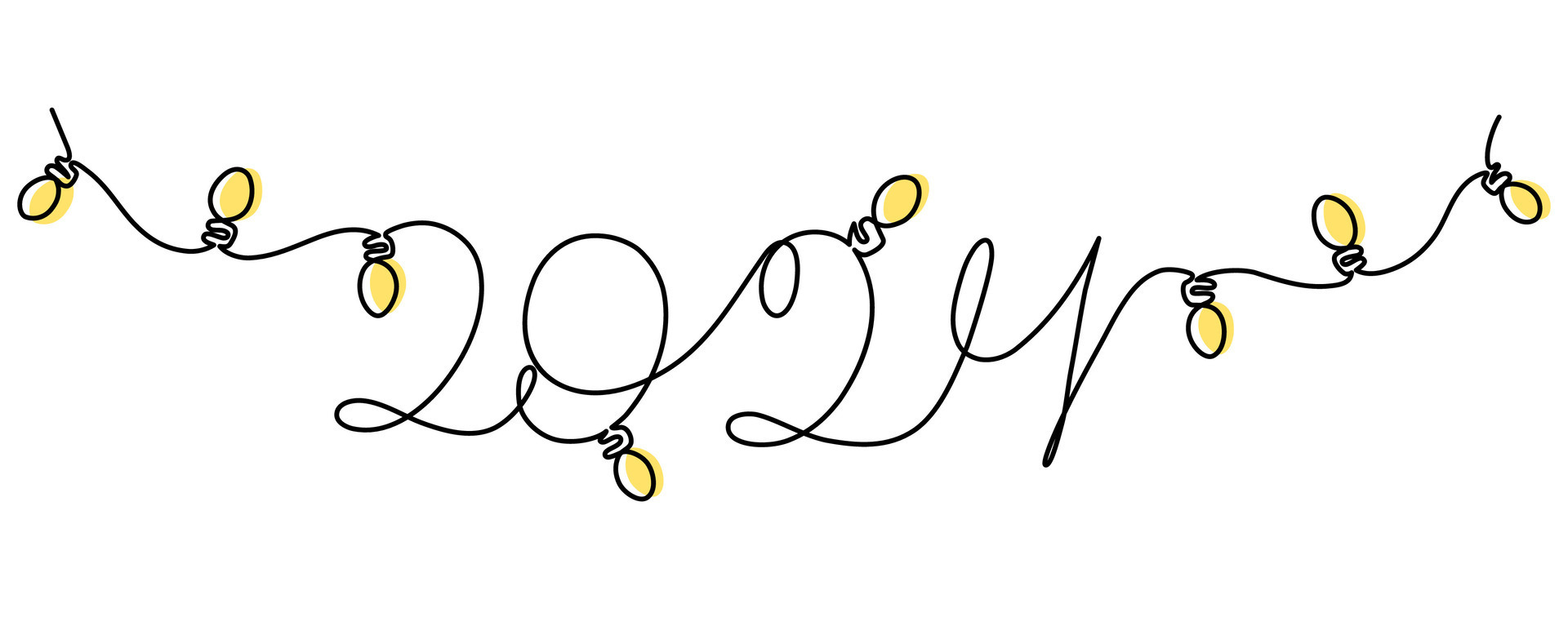 Number 2024 single continuous line drawing with light garland bulbs