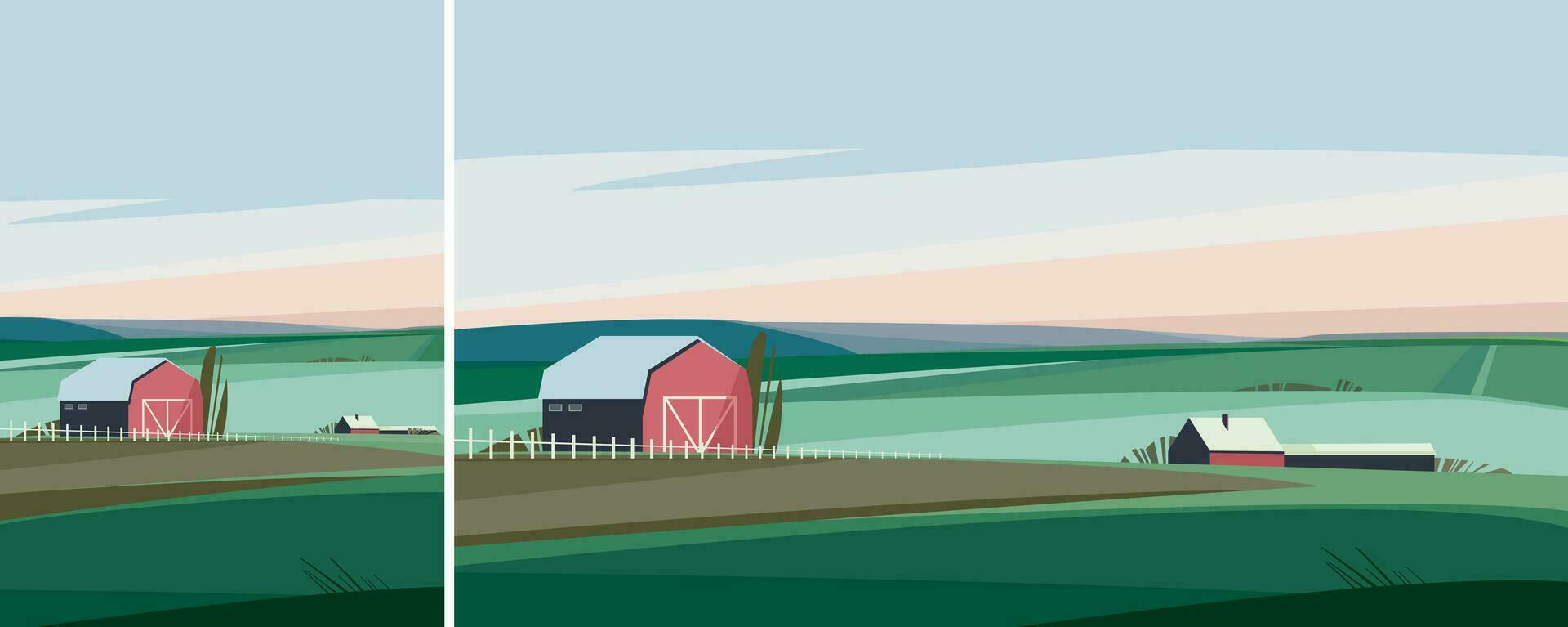 granja en primavera estación. agrícola paisaje en diferente formatos. vector