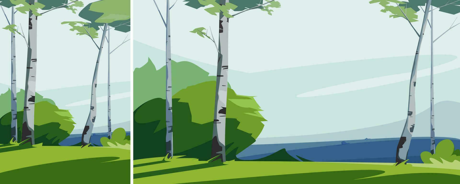 paisaje con abedules natural paisaje en diferente formatos. vector