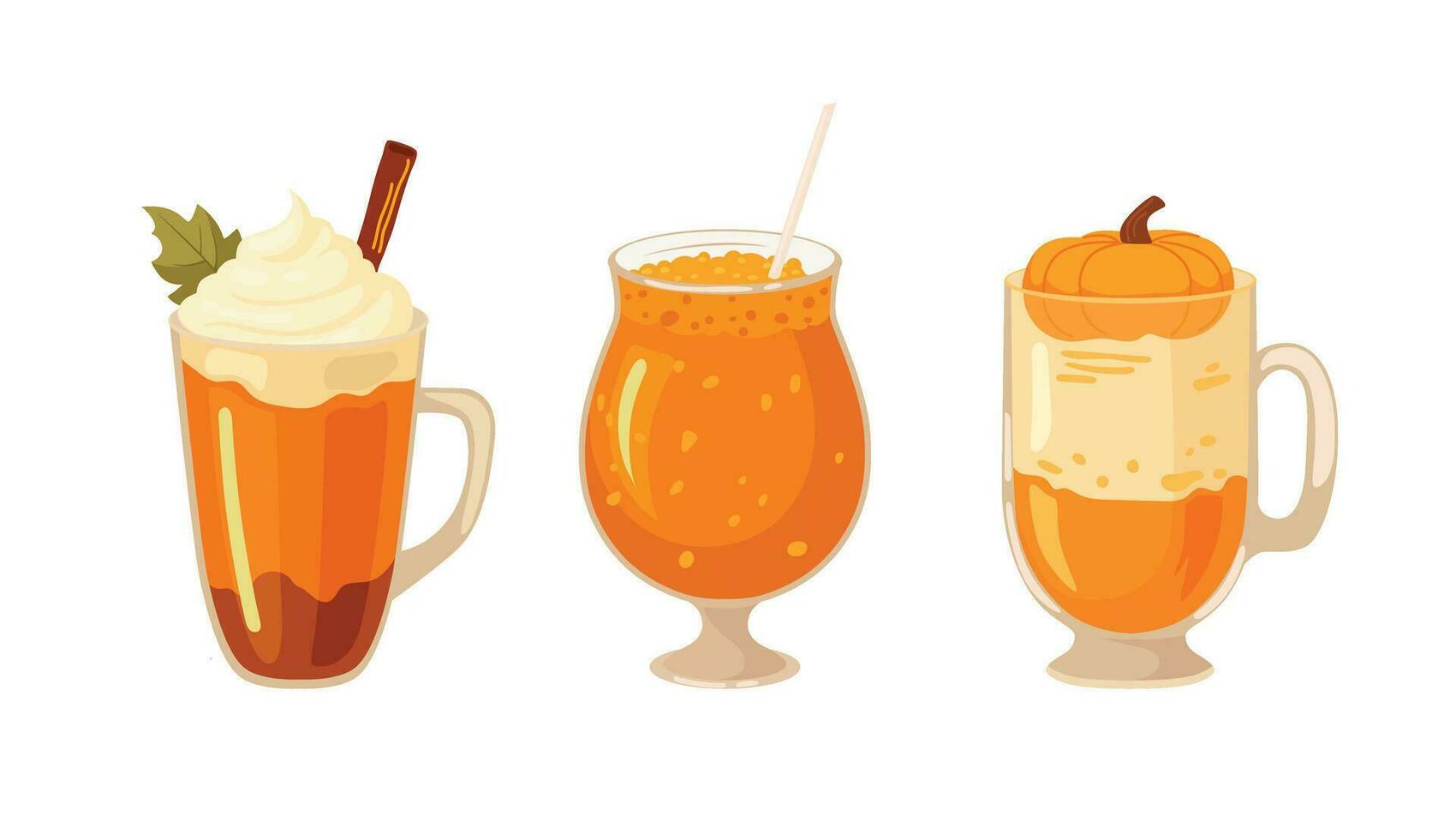 Autumn set of pumpkin drinks. vector