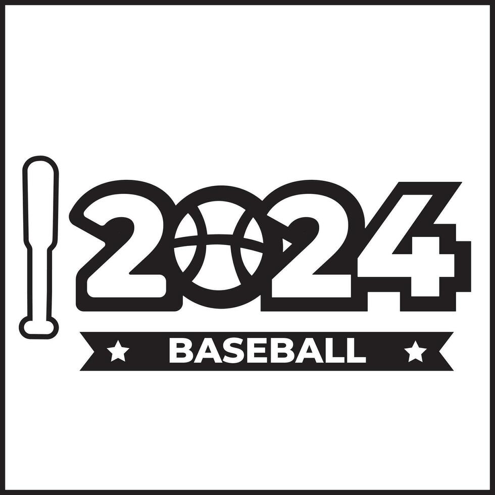 2024 text illustration vector design with baseball and bat. Suitable for icons, logos, posters, websites, t-shirt designs, stickers, concepts, advertisements, wallpapers