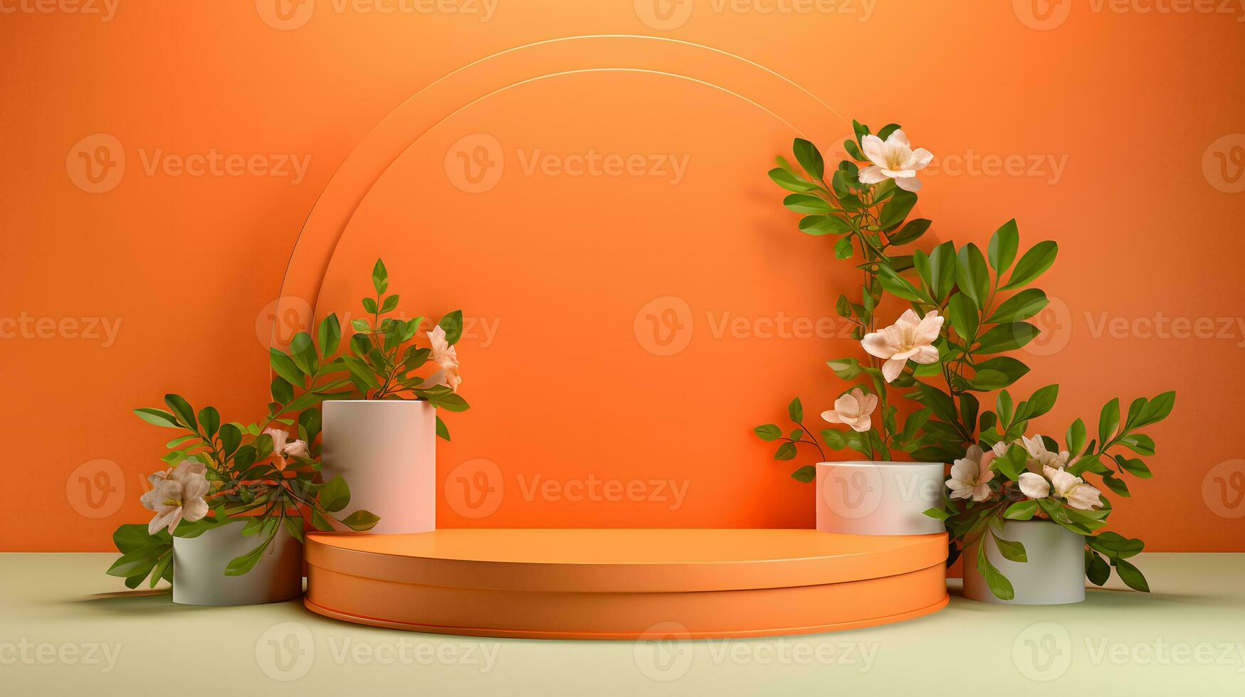 Minimal podium with plant for display product, product showcase, product exhibition, or product presentation. AI Generative photo
