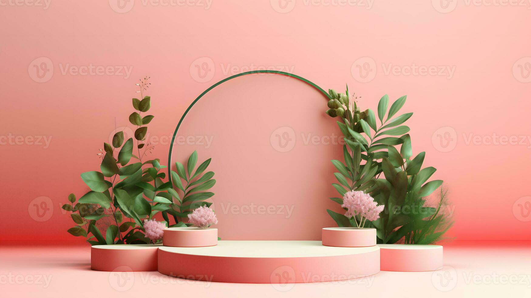 Minimal podium with plant for display product, product showcase, product exhibition, or product presentation. AI Generative photo