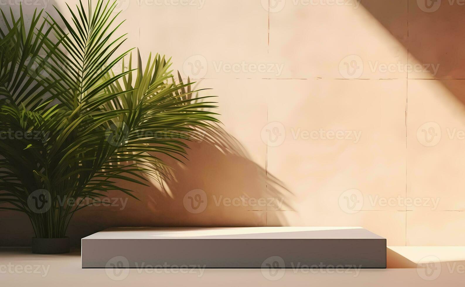 Empty beige wall for product display, product presentation, and product showcase. AI Generative photo