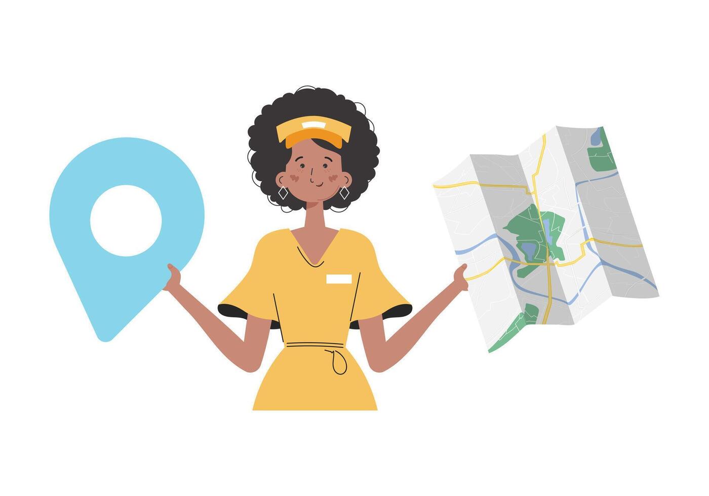 The girl is holding a map. The character is depicted to the waist. Isolated. . vector