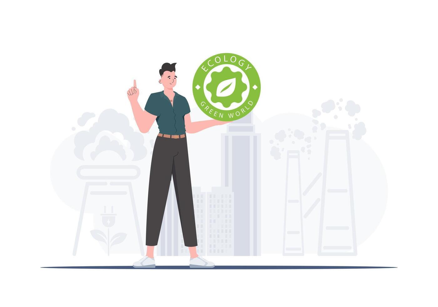 The concept of green energy and ecology. A man holds the ECO logo in his hands. Fashionable, trendy style. . vector
