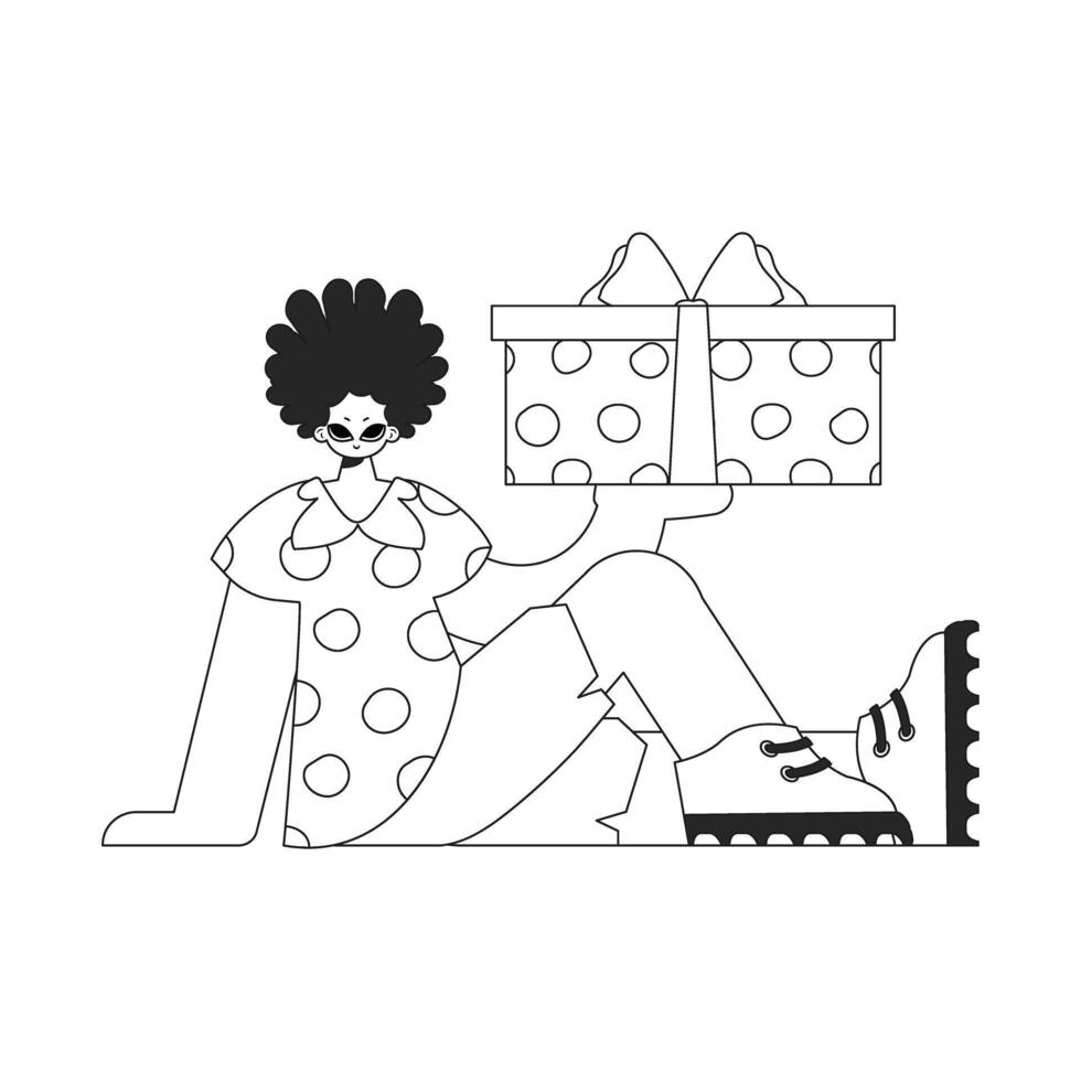 Inspirational man holding a gift in his hands. Black and white style. vector