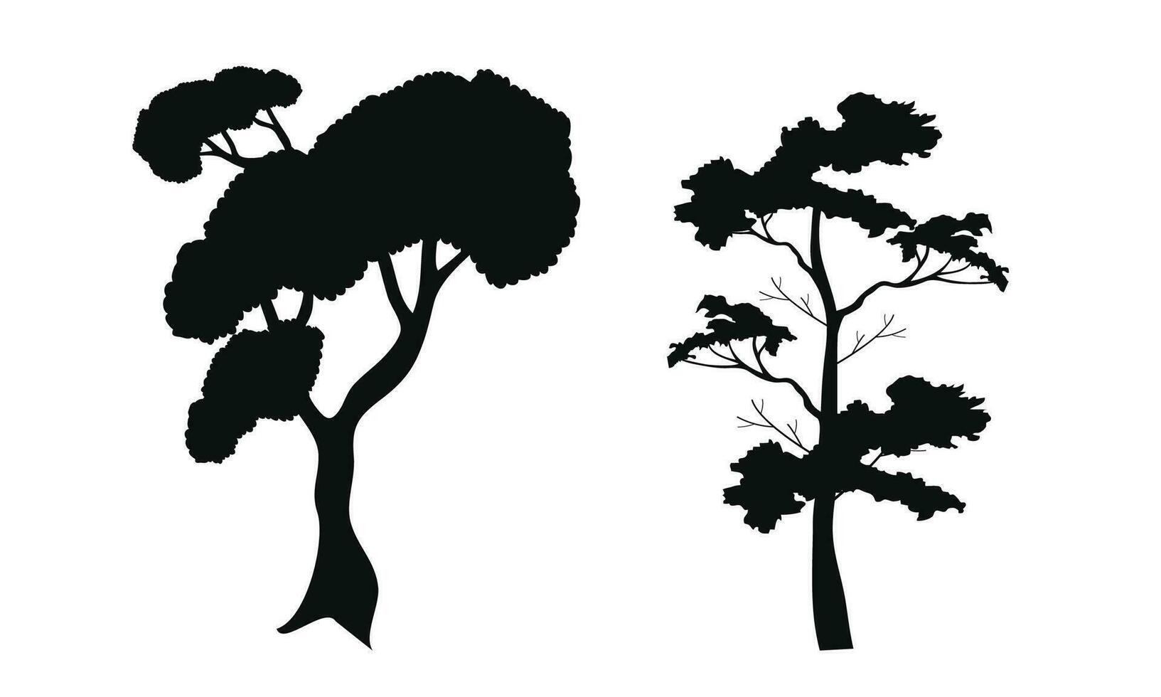 Vector set of black trees on whie background