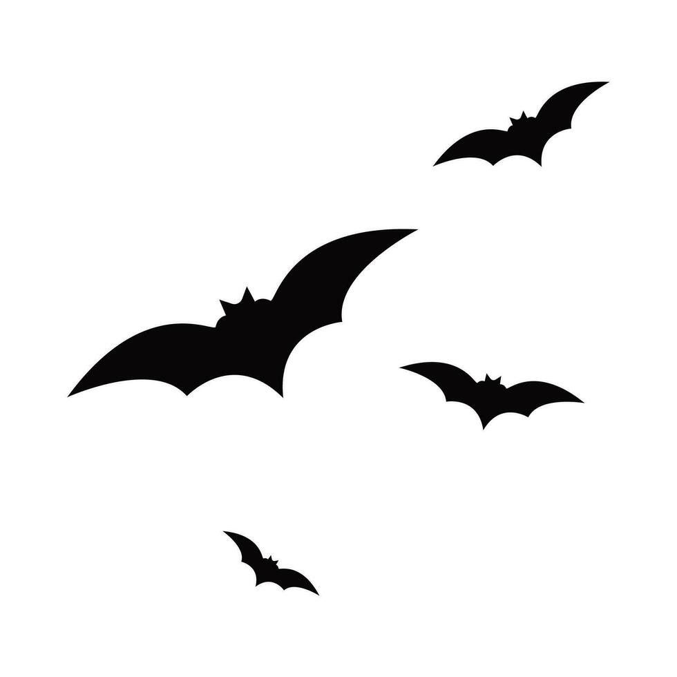 Vector halloween flying bats. spooky bats flock, creepy horror vampire winged animal vector background