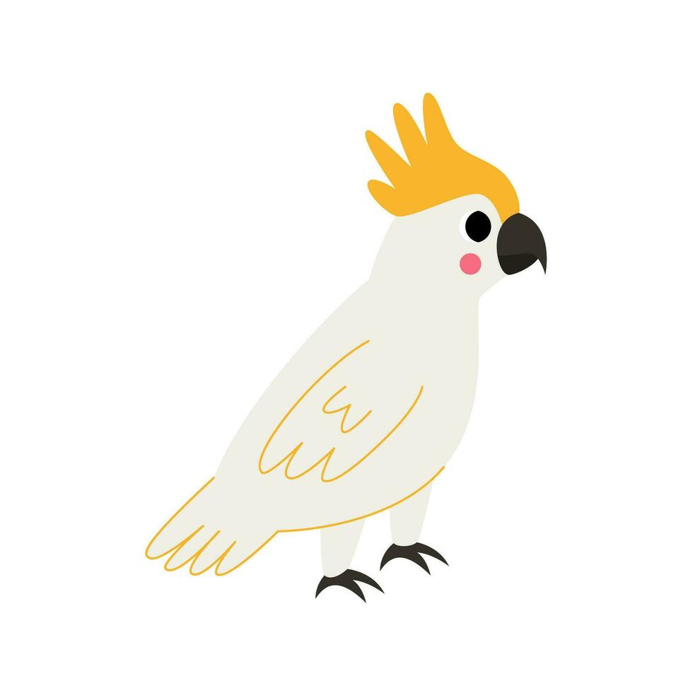 Vector picture of cute cartoon cockatoo isolated on white background.