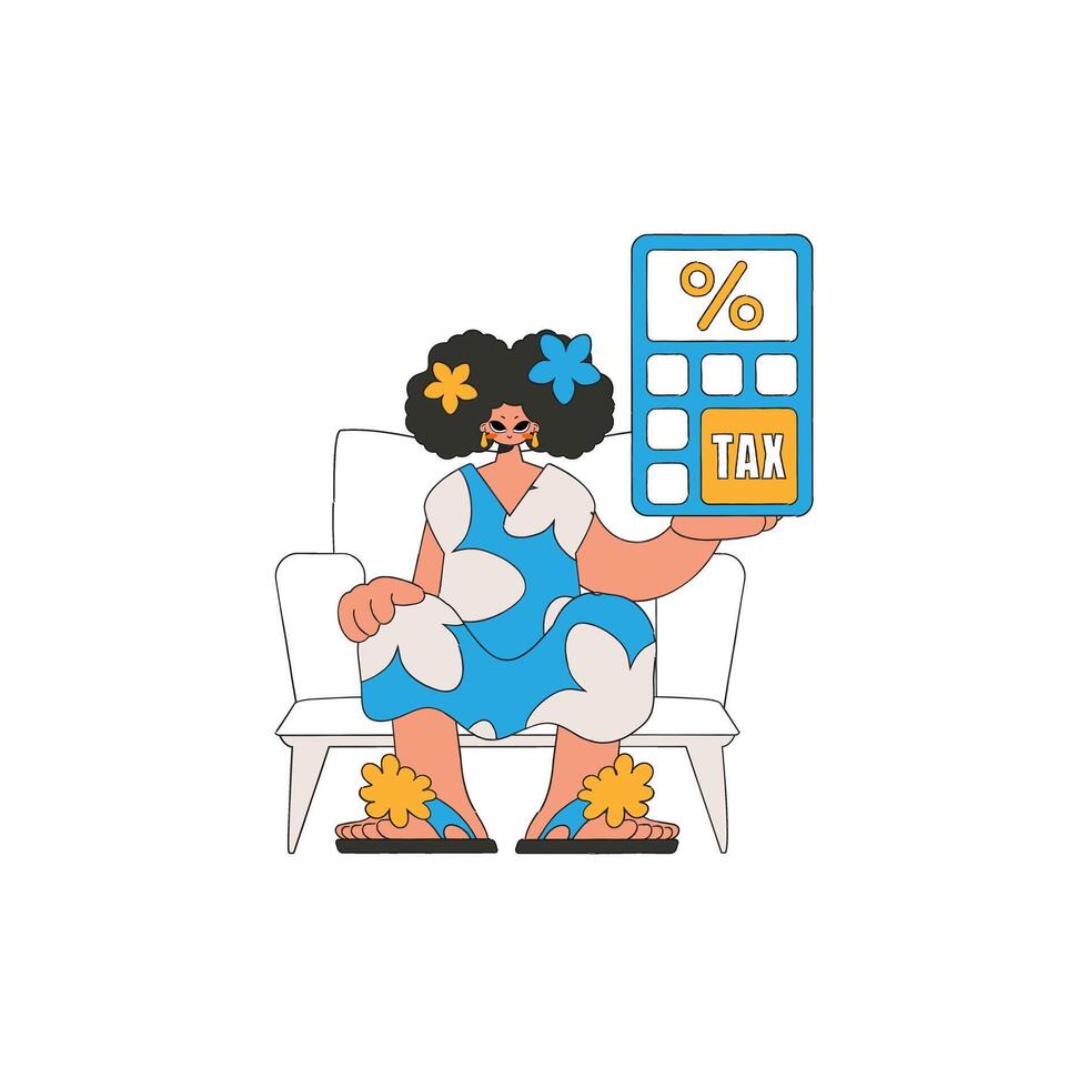 A graceful woman holds a calculator in her hand The subject of paying taxes. vector
