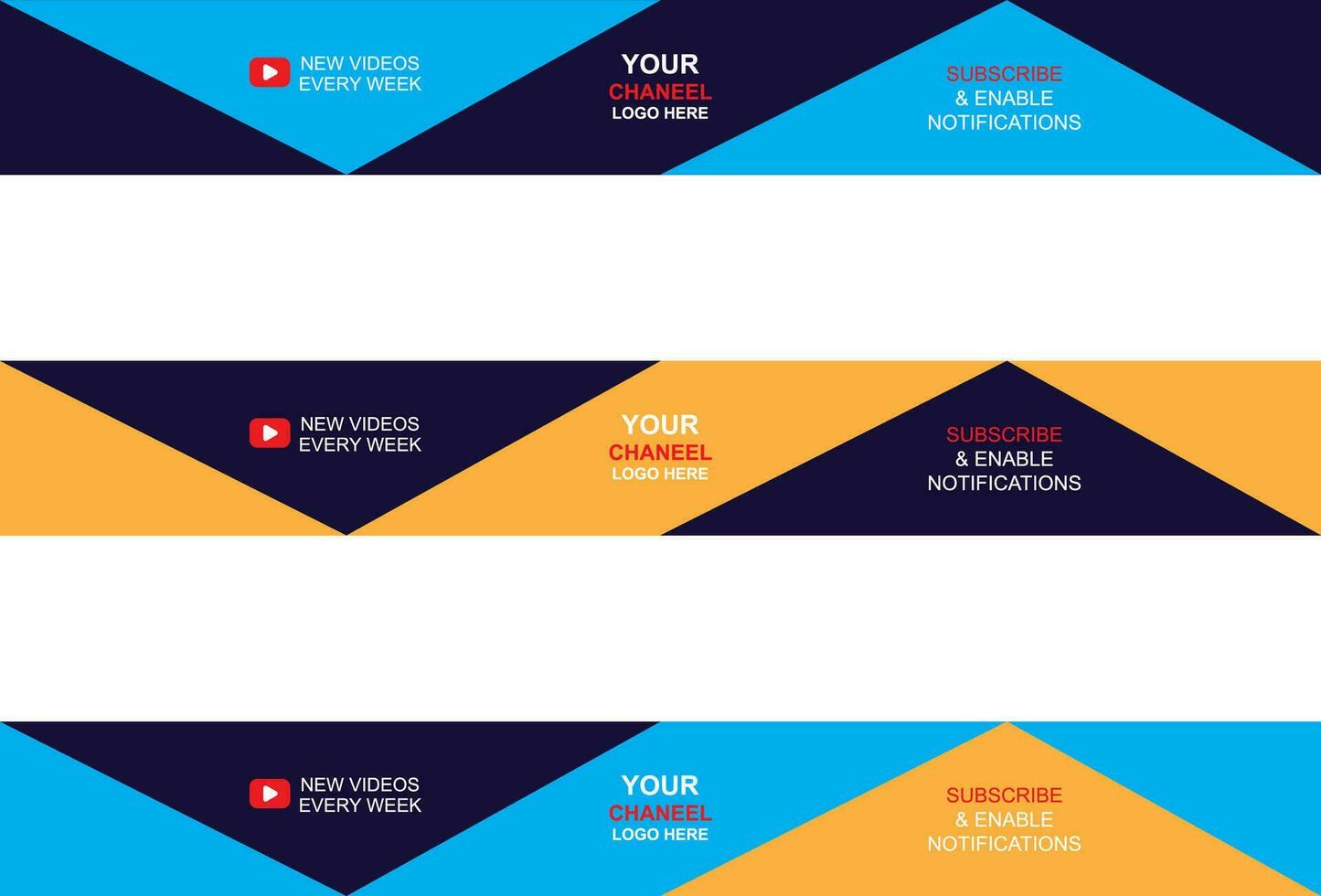 3 Color Version Vector Creative Modern Youtube Banner Template