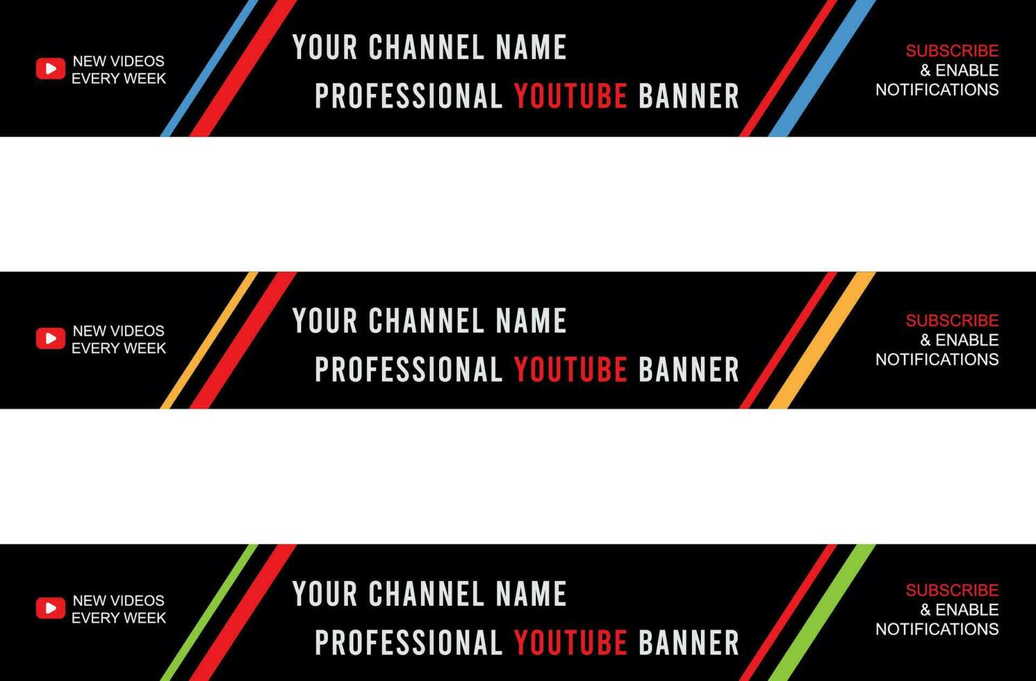 3 Color Version Vector Creative Modern Youtube Banner Template