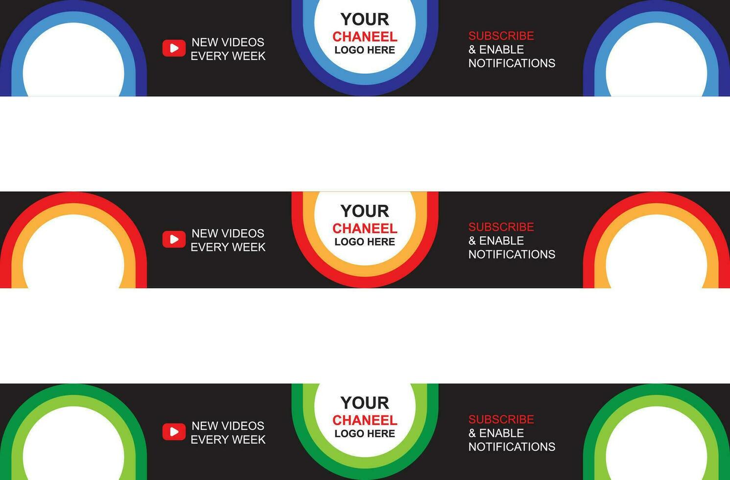 3 Color Version Vector Creative Modern Youtube Banner Template