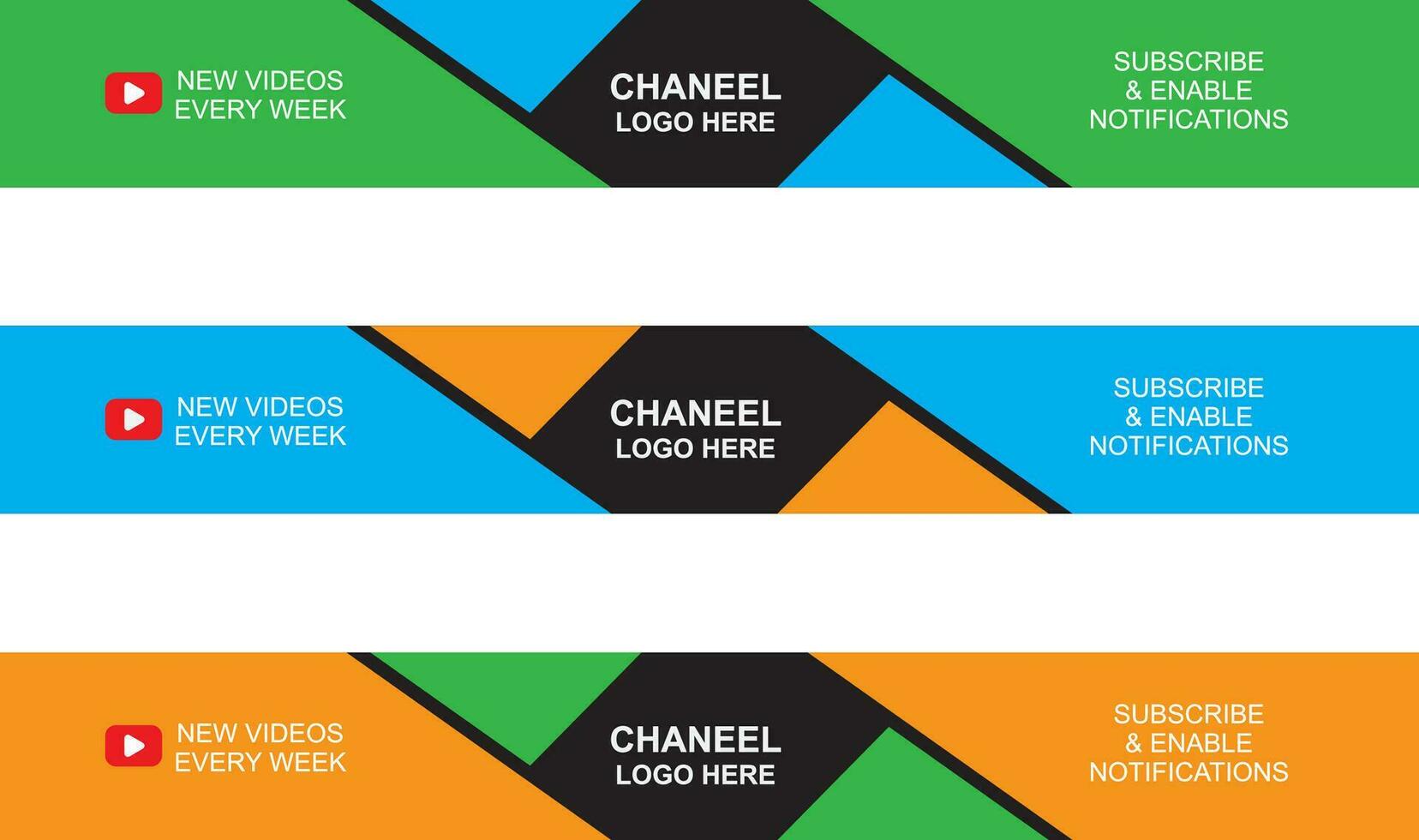 3 Color Version Vector Creative Modern Youtube Banner Template