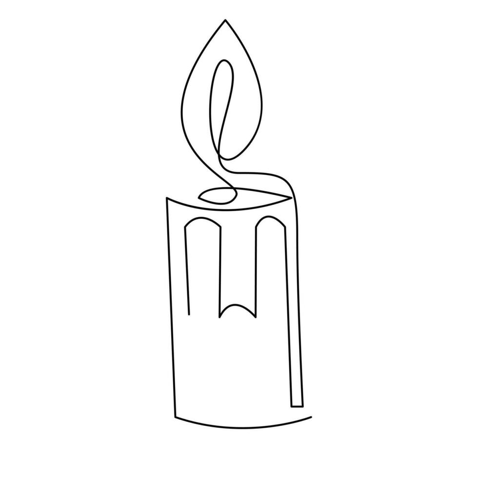 One continuous line drawing of candle lighted and Burning fire and melting candle Light in the dark black outline Vector illustration design