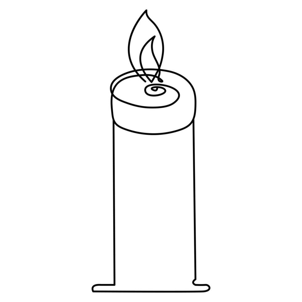 One continuous line drawing of candle lighted and Burning fire and melting candle Light in the dark black outline Vector illustration design