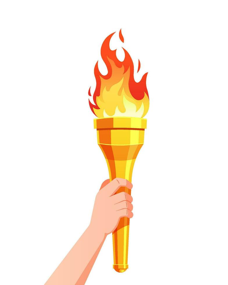 Hand holding golden torch with Flame vector