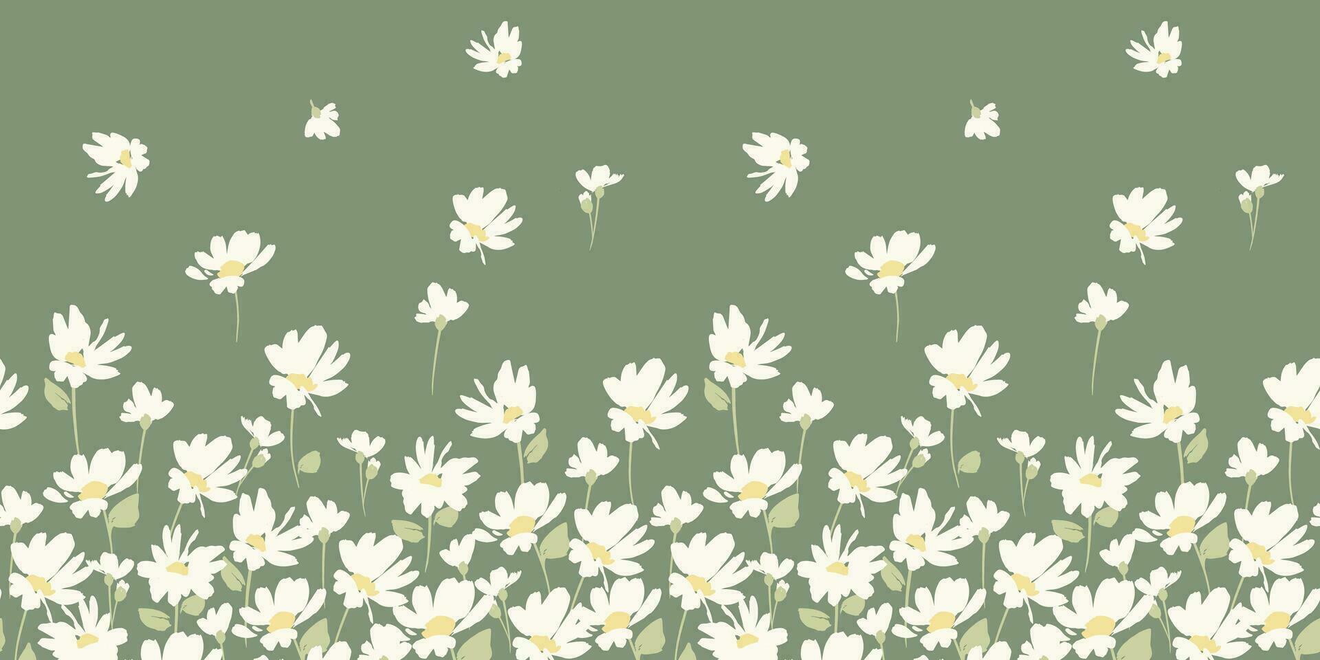Abstract floral seamless border with chamomile. Trendy hand drawn textures. Modern abstract design for,paper, cover, fabric and other use vector