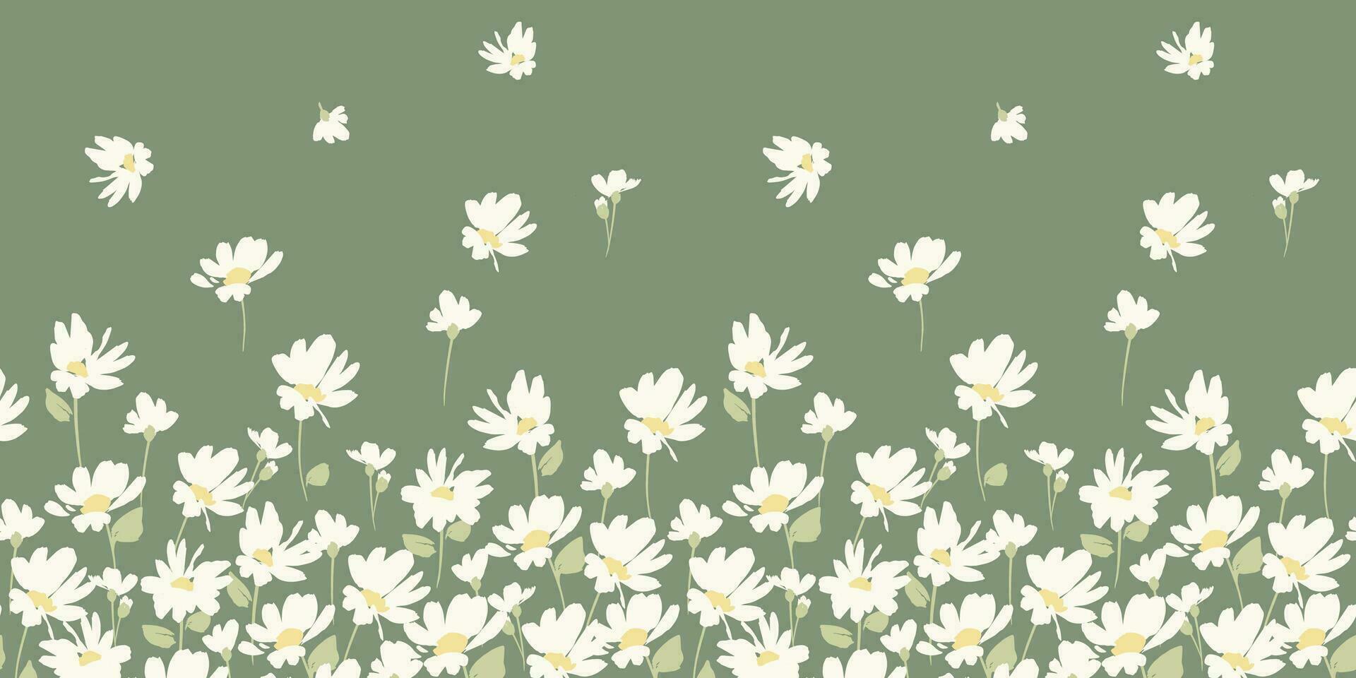 Abstract floral seamless border with chamomile. Trendy hand drawn textures. Modern abstract design for,paper, cover, fabric and other use vector