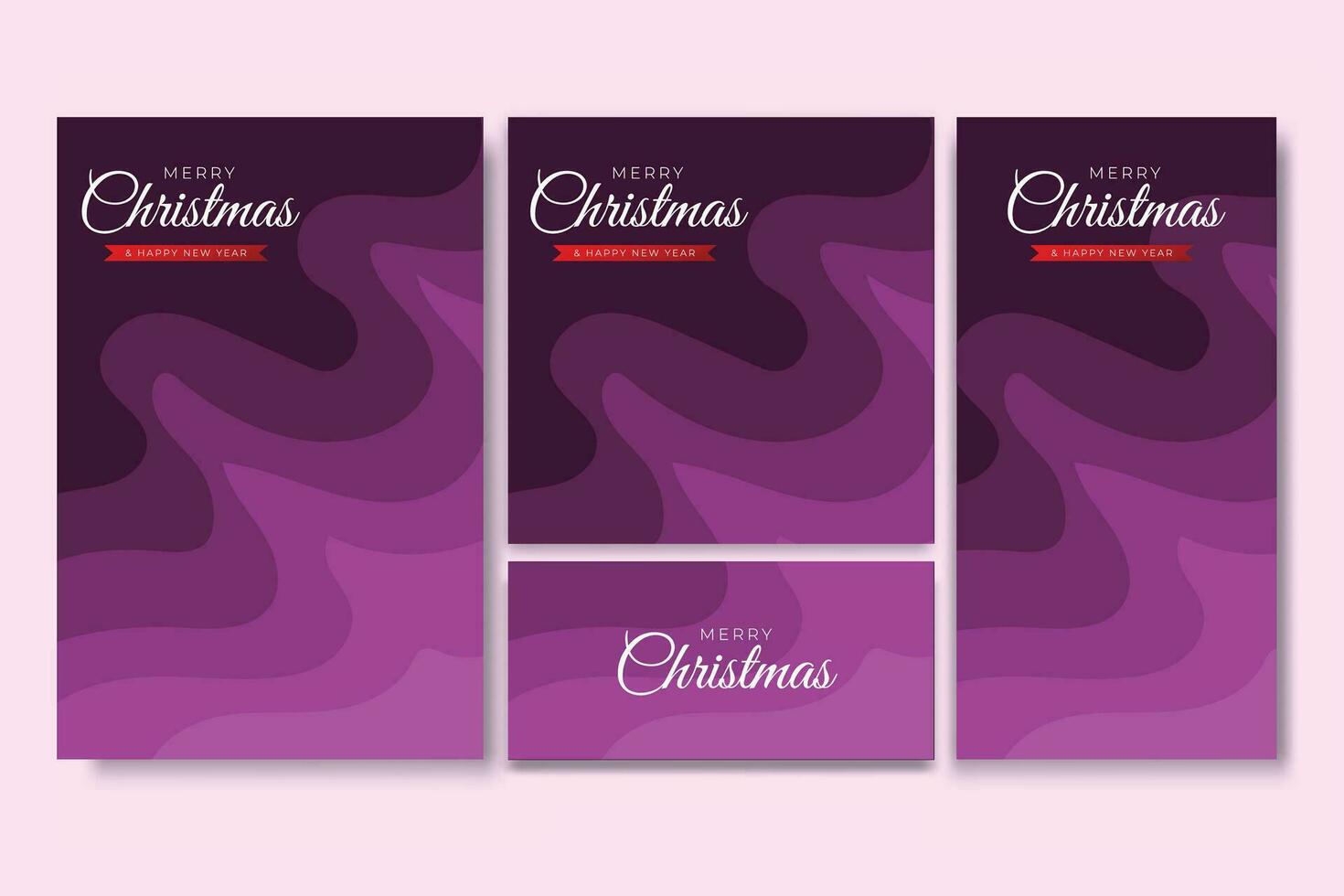 Merry Christmas Flyer and Social Media Bundle Set with Abstract Background Geometric vector