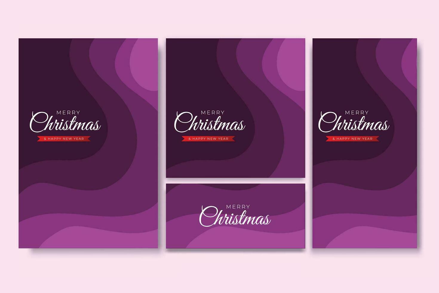 Merry Christmas Flyer and Social Media Bundle Set with Abstract Background Geometric vector