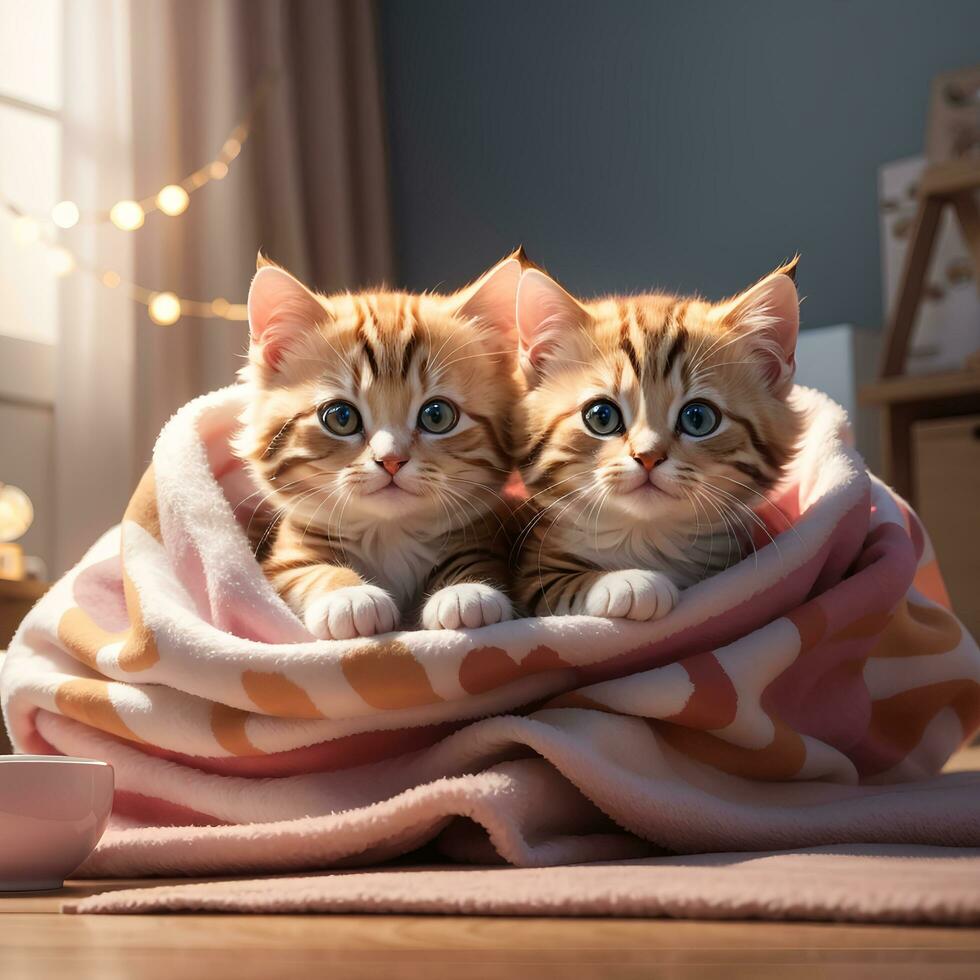 A group of adorable kittens cuddled up together in a cozy blanket fort art by AI Generative photo