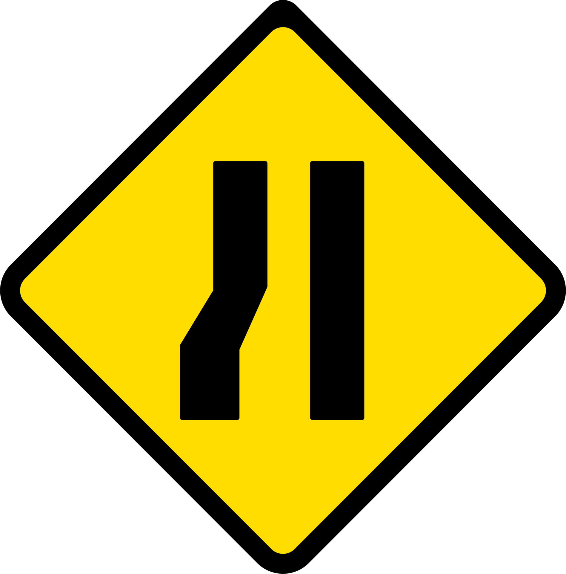 Road narrows on left side, Road signs, warning signs icons. 29245838 PNG