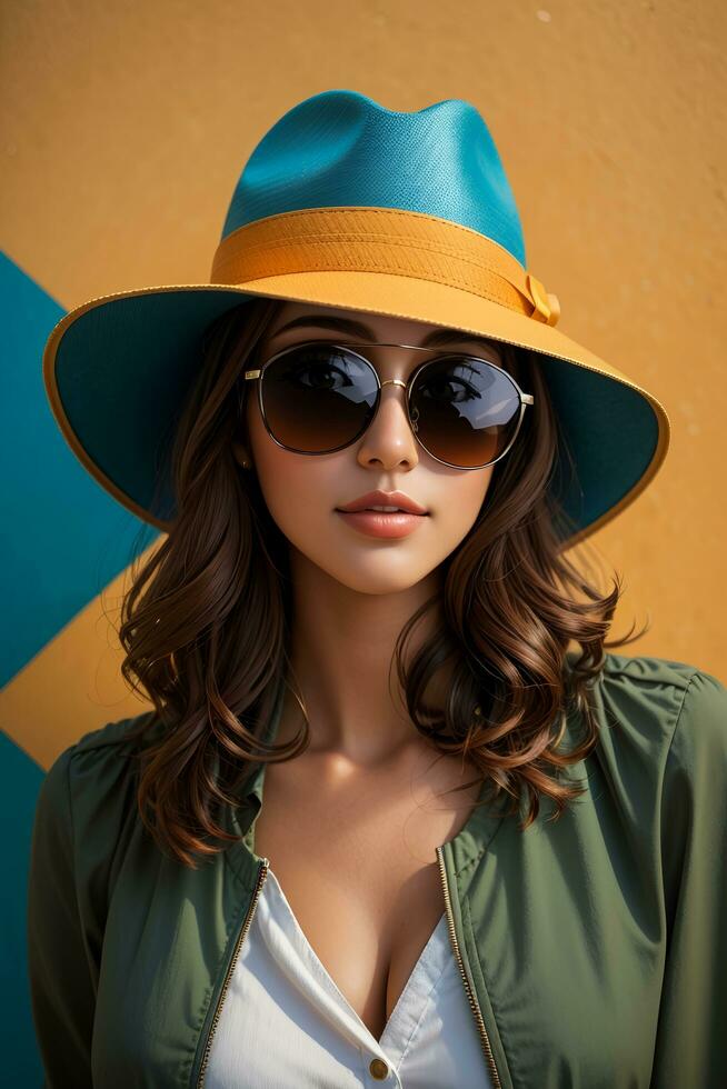 Woman in modern clothes with sunglasses by AI Generative photo