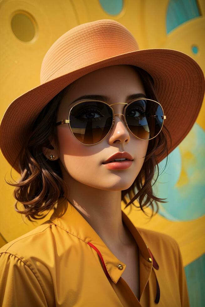 Woman in modern clothes with sunglasses by AI Generative photo