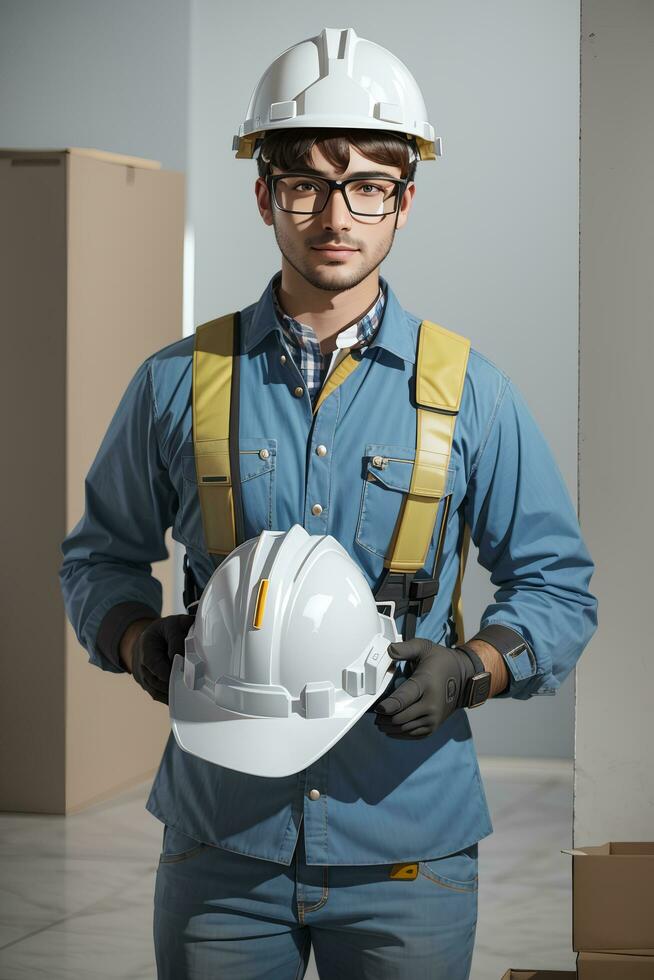 confidente hermoso trabajador en uniforme y seguro a lugar de trabajo por ai generativo foto