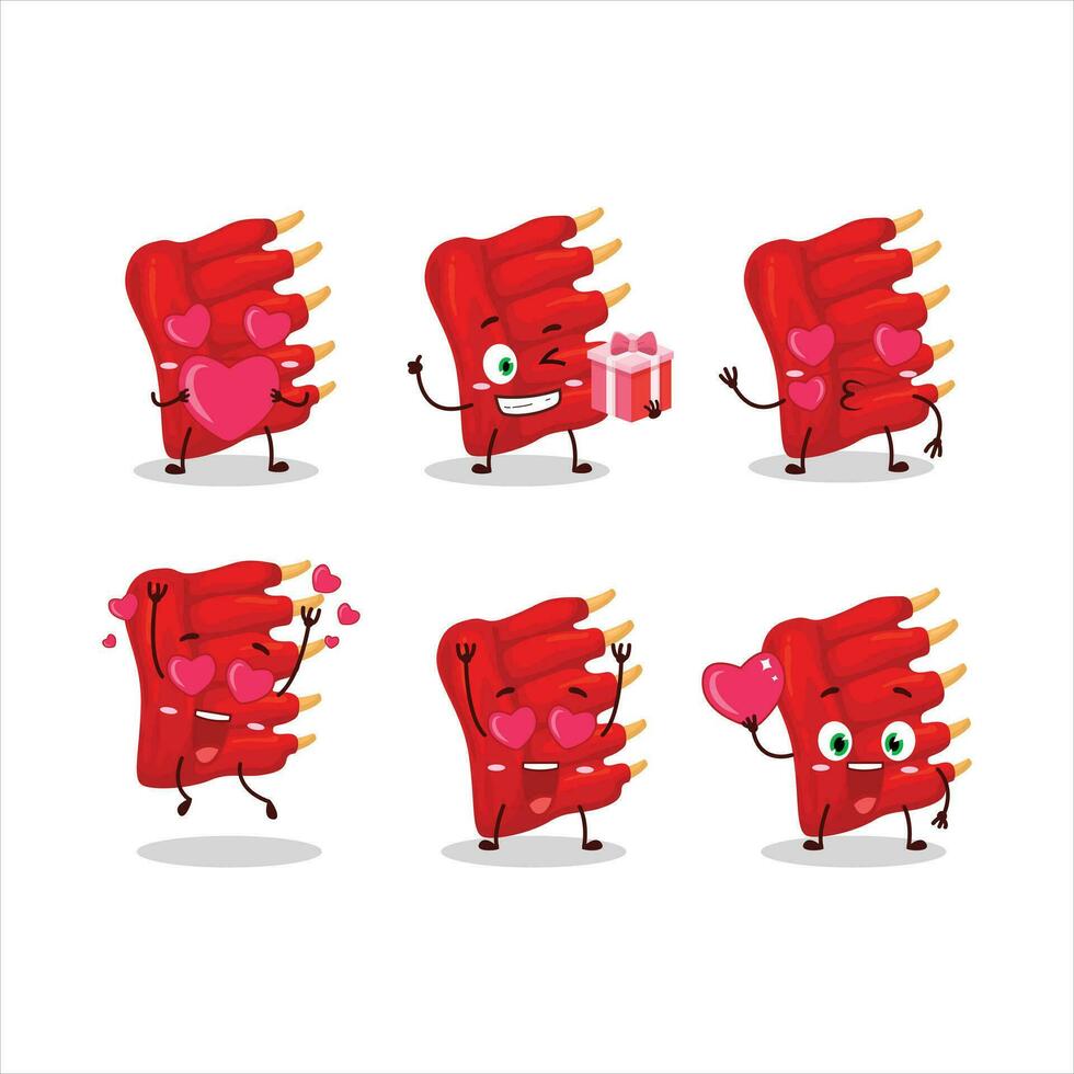 carne de vaca costillas dibujos animados personaje con amor linda emoticon vector