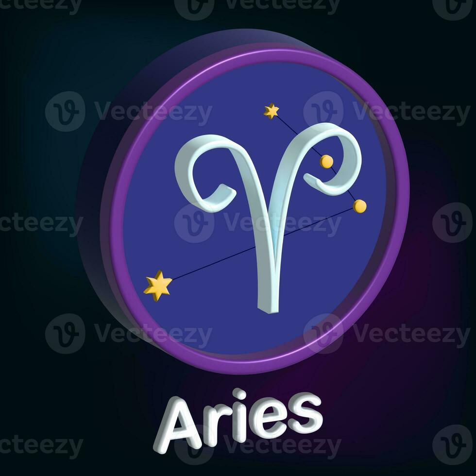 3d illustration, zodiac sign Aries, sign framed in the shape circle, esotericism and astrology. Modern simple design on a dark background photo