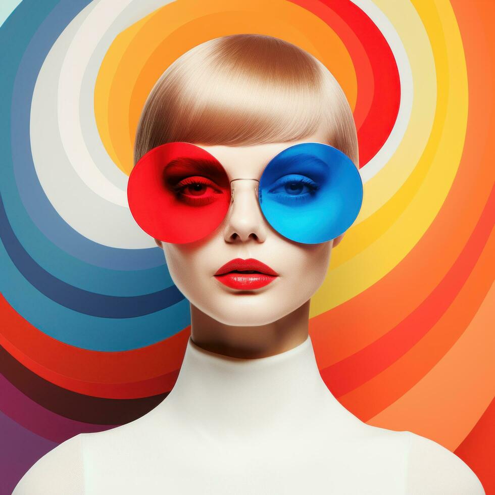 Portrait Of Beautiful Girl With Minimalism Colorful Bright AI Generative photo