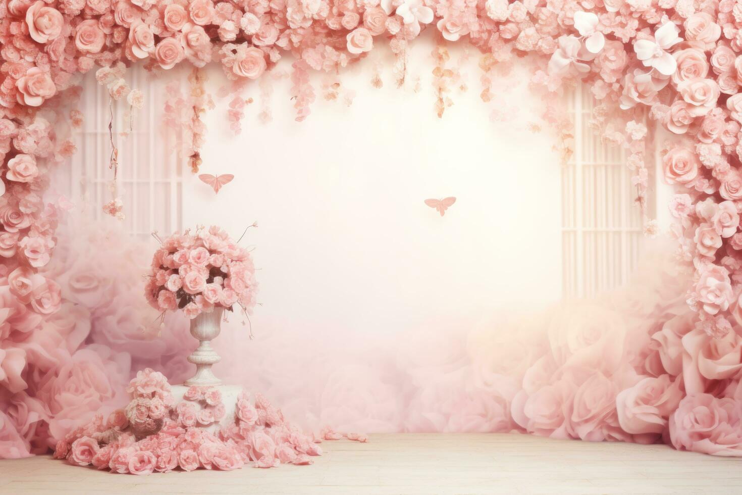 Beautiful Pink Flower Arrangement Room Decor Lovely Pink Flowery Room AI Generative photo