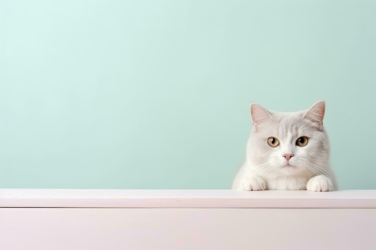 Cute White Cat Sitting with a Green Background Beautiful AI Generative photo